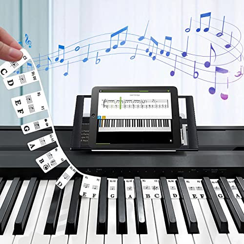 Huanmin Abnehmbare Klaviertastatur Notenetiketten, 88 Tasten Klaviertasten für Anfänger, Silikon Klaviernoten, Klaviertastatur Musikaufkleber für Kinder, Anfänger (Klassisch Schwarz)
