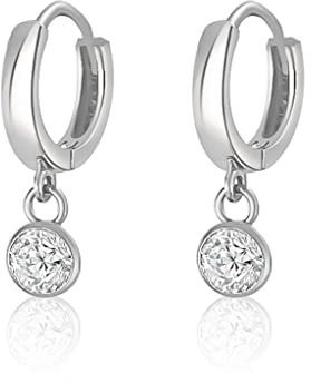 Mary & Jules Ohrringe Silber aus 925 Sterling Silber mit weißem Zirkonia Kristall, schlichte Damen Creolen Silber, Echtschmuck Ohrstecker für Frauen und Mädchen, aus recyceltem Silber