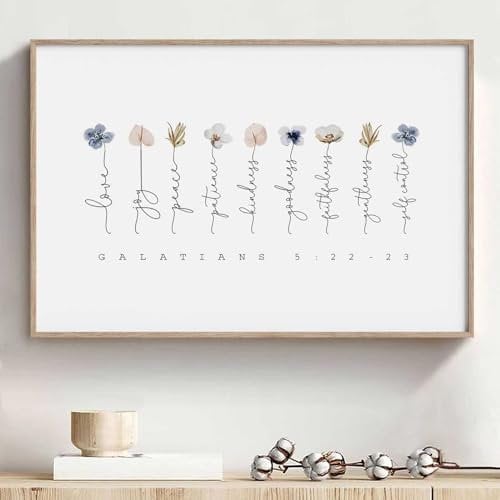 Galatians 5 22-23 Wandkunst Frucht des Geistes Bild, florale Schrift, Wandkunst, minimalistische Blumenposter, Bibelvers, Zitate, Pflanze, Blumenbilder, modernes Blumenposter für Wohnzimmer, 40,6 x 61