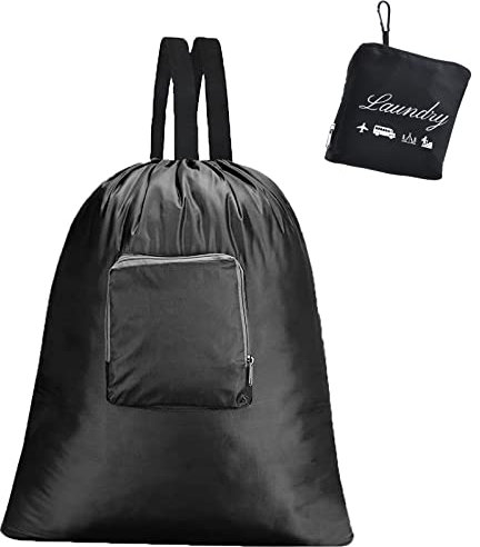 Sacchetti Lavatrice Biancheria,Lavare la Borsa con Ganci e la Corda da Disegno,Organizer per Vestiti Sporchi Espandibile e Portatile per Viaggi,Dormitori e Altro,21 x 24 Pollici (nero)