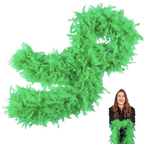 Gras Grün Federboa,Boa für Damen und Mädchen,80g 2m/6.6ft Natürliche Truthah Feder-Boa,Gras Grün Federboa Halt für Straßenfasching,Geburtstagsfeier,Konzert,Karneval,Tischdeko,Halloween,Weihnachtsfeier