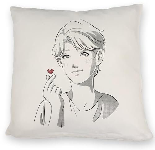 speecheese K-Pop Kissen mit Manga Charakter in Schwarz-Weiß EIN schönes DekoKissen für Musikliebhaber zum Geburtstag Stil Herzsymbol Kawaii Kuscheliger Kissen bezug Motiv Teenager Anime