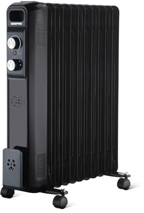 Geepas Oil Filled Radiator Heater, 2500W | Portable Electric Heater, 3 Power Settings(1000/1500/2500W), Adjustable Temperature & Thermostat, Thermal Safety Cut off | 2 Year Warranty, 11 Fins, Black