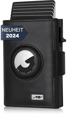 Marc Peter® Chicago Leder Push Air Slim Wallet - Airtag Geldbörse mit Münzfach - RFID Schutz kleines Mini Portmonee Leder Schwarz XL MÜNZFACH