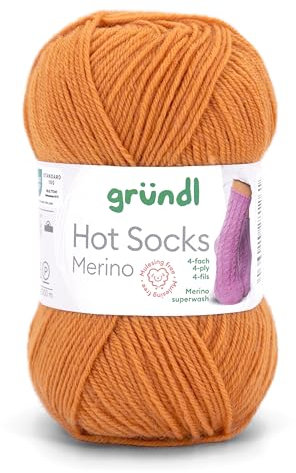 Gründl Hots Socks Merino uni, 4-fädige Sockenwolle, 50 g /200m,75% Schurwolle (Merino, superwash), 25% Polyamid,mulesing frei, Öko-tex Standard, (26 kürbis)