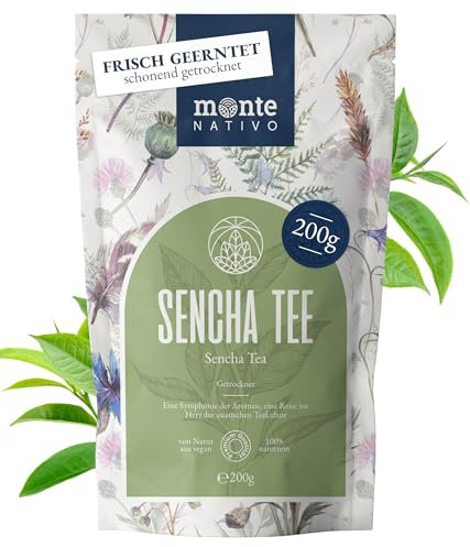 Sencha Grüner Tee lose Monte Nativo (200g) - Hochwertig und aromatisch Grüntee (Green Tea) - 100% natürlich und ohne Zusatzstoffe - Aromatischer Kräutertee für einen köstlichen Aufguss