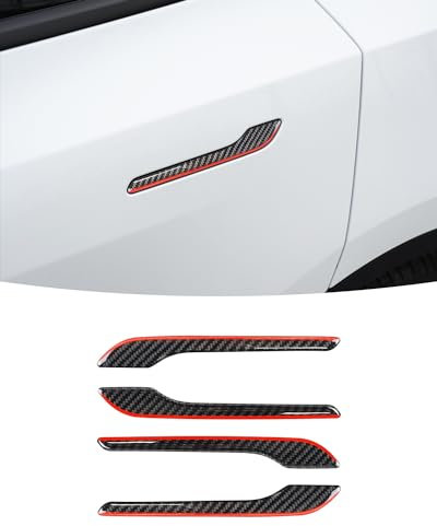 EULIMBQS Kohlefaser-Türgriffabdeckung für Tesla Model 3 2017–2023, Türgriff-Zieraufkleber-Abdeckung für Tesla Model Y 2020–2023 (mit rotem Rand)