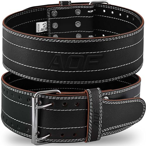 AQF Cinturon lumbar Gimnasio - 6mm 100% Piel Auténtica Cinturón Gym Hombre - Cinturón de levantamiento de Pesas con 10 Agujeros Ajustable para Powerlifting, Halterofilia (Blanco, X-Large)