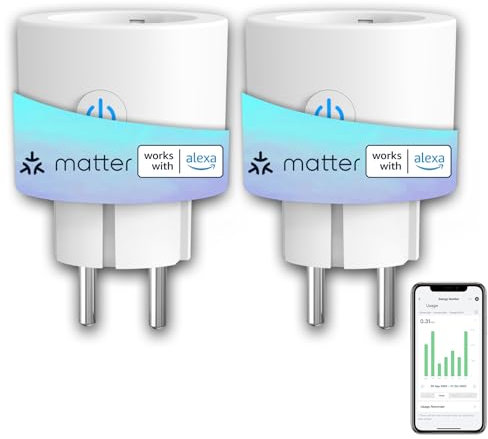 ANTELA Matter Presa Smart Wifi, Presa Intelligente 16 A, Misurazione del Consumo Energetico, Compatibile con Alexa/Google Home/Smarthings, Telecomando App, 2,4 GHz, 2Pz