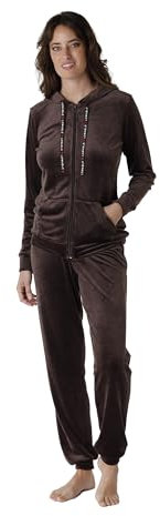 Lovable Lungo Aperto in Ciniglia e con Cappuccio Homewear, caffè, S Donna