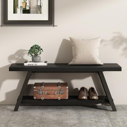 Mudmasa Schuhbank Bank Schwarz, Sitz Bank mit Strauraum, Aufbewahrung für Schuhe, Schuhbank für Flur, Bettbank, Schlafzimmer, Metallgestell, 120 x 36 x 46 cm, traglast 150 kg