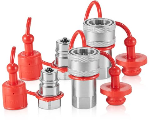 VEVOR Coupleur Hydraulique Rapide pour Chargeuse Compacte, 2 Paires Coniques, Corps 1/2 et Filetage NPT 1/2, Raccord Rapide Hydraulique avec 4 Capuchons Anti-poussière, Pression 4000 PSI (ISO5675)