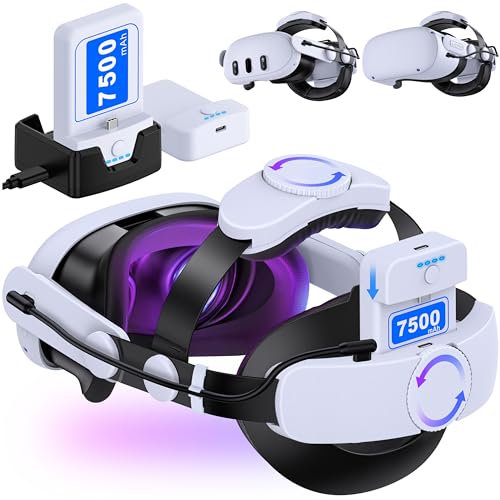 Robustes Elite Strap für Quest 2 mit 7500 mAh Akku, Headstrap Kompatibel mit Meta Quest 3 & Quest 2 Zubehör, Ausgewogenes Komfortables Kopfband, Verstellbares und Erweiterte Spielzeit Stirnband