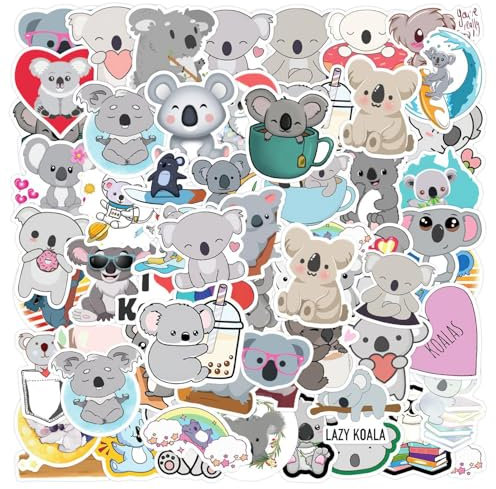 EHDWXVZM 100 Mehrfarbige Koala-Aufkleber, Wasserdichte, Langlebige, Selbstklebende Pvc-Material, Geeignet Für Diy-Notizbücher, Tagebücher Und Verschiedene Dekorationen