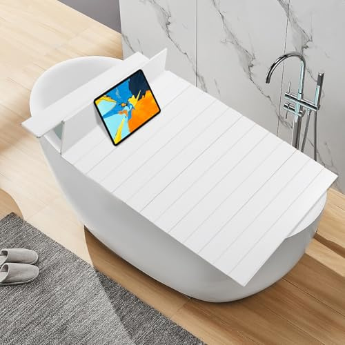 Badewannenabdeckung 170 x75cm,Faltbare Badewannenbret PVC, Dämmplatte Badewannen Abdeckung, wasserdichte, Staubdichte,Staubschutz,für alle Standardbäder(Weiß)