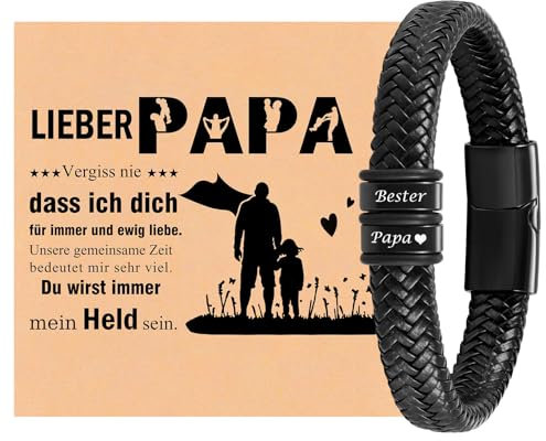 XUANPAI Armband Herren mit Gravur Bester Papa- Papa Geschenk Lederarmband Herren Papa Armbänder Männer Schmuck Geschenke für Papa Vater DAD Geburtstag Jahrestag Weihnachtstag
