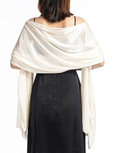 Atxnn Damen Schal Seide Satin Stola Elegante Halstuch für Abendkleid Hochzeit Braut Party Weicher Schultertuch Scarf für Sommer Frühling, BEIGE