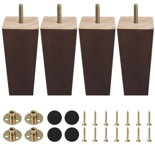 Zythrem Wooden Furniture Legs 12cm Walnut Sofa Legs set of 4 Square Wooden Replacement Feet Furniture Legs with Mounting Plates Screws Protection Pad Chair Leg Wooden Table Legs for Couch Sofa Dresser