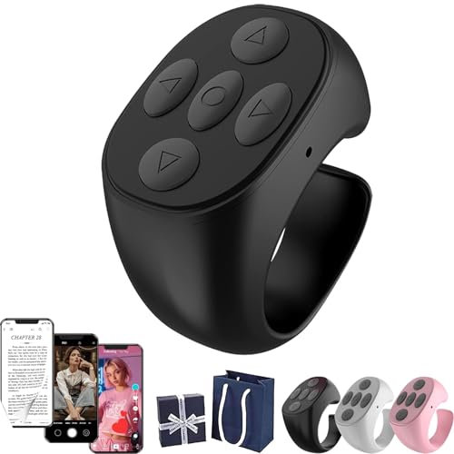 Fingertip Télécommande sans fil Bluetooth, anneau à distance Bluetooth, télécommande sans fil, tourne-page, pour téléphones, tablettes, appareil photo (noir)
