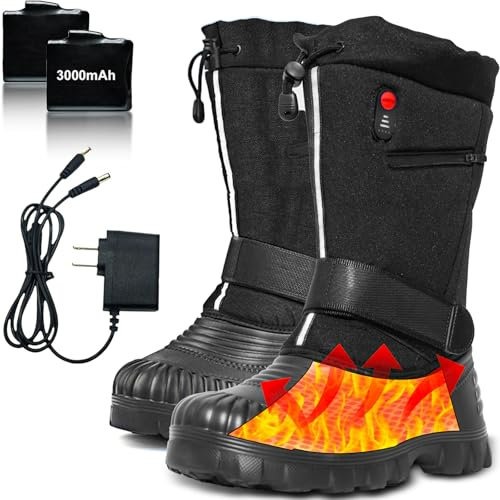 ZONSUSE Beheizte Schneeschuhe,Beheizbare Stiefel für Damen Herren,7.4V 3000mAh Elektrisch Beheizte Schneestiefel,Wiederaufladbare Winterschuhe, mit 3 Heizstufen für Winter Pendeln Angeln Reisen(40EU)