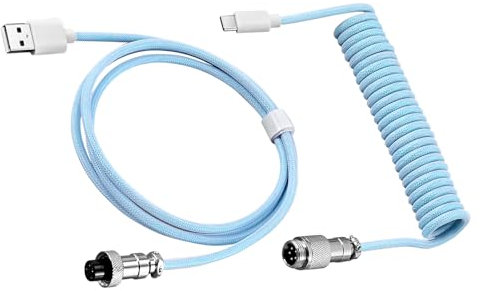 kesurpae Federdatenkabel mit weitgehend kompatibler Typ C Schnittstelle, Tastatur, mechanische Tastatur, gewickeltes ABS DIY Luftfahrtsteckerkabel, Blau