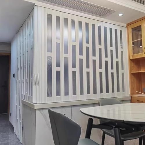 CHZDPP Teleskop-Falttüren Kleine Faltfenster/Falttür für Lofts, Anpassbare Akkordeontür mit Griffen/Glas/Schrauben, PVC Raumteiler Tor für Küche Toiletten Wohnzimmer(34x80in(86x203cm))