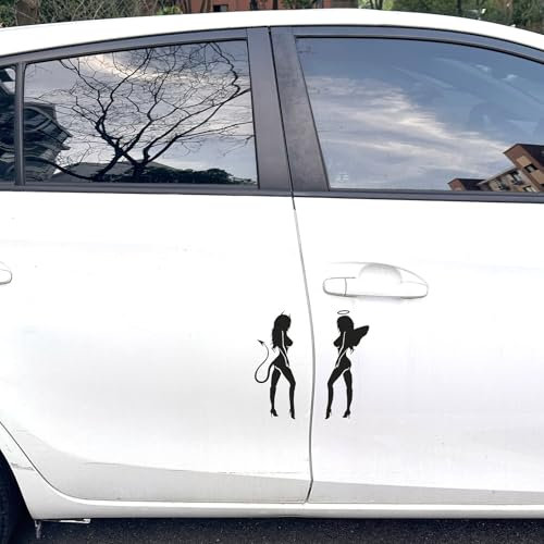 Engel und Teufel Silhouette aufkleber,Autoaufkleber Auto-Aufkleber,Vinyl-Dekoraufkleber, wasserdicht und farbecht,Decal,lustig car sticker (Schwarz,18cm x 7cm, 2 Stück)