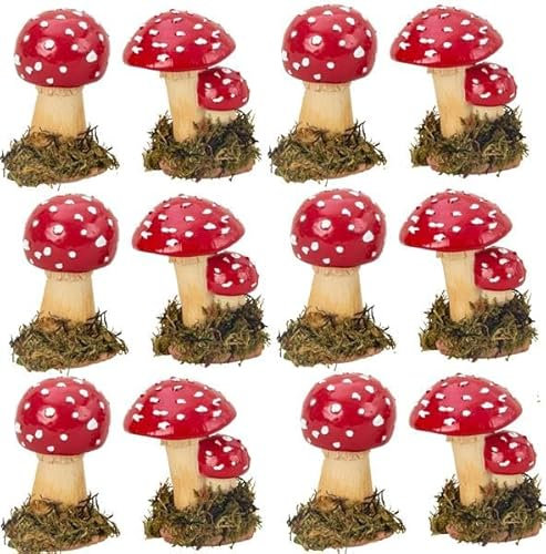 Geschenkestadl 12 Stück Pilz Figuren 7cm Fliegenpilz Dekofigur Herbstdekoration Natur Dekoration Deko