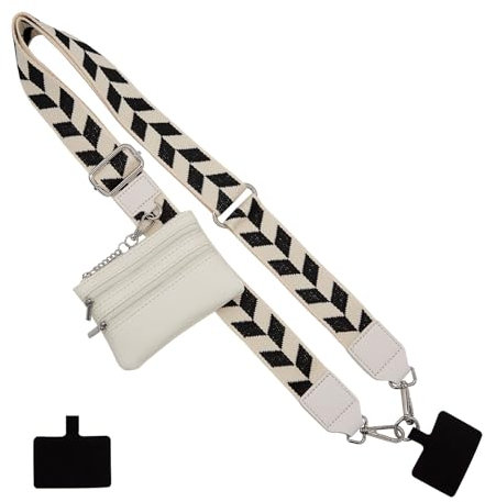 Long Keeper Handy Gurt mit Reißverschluss Brieftasche Verstellbare Crossbody Universal Handy Lanyards Anti Diebstahl Handykette Breites Ersatz Taschen Gurt (Beiges Blatt)