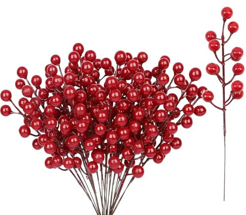 LATRAT 20 Stück Künstlicher Beerenzweig, Rote Beeren Deko, Künstliche Beeren Rot, Rote Beeren Deko Weihnachten für Weihnachtsbaum Dekoration DIY Handwerk Hochzeit, Party Winter Dekoration