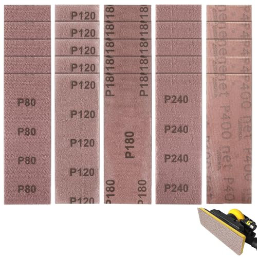 Set di 25 fogli di carta vetrata, 70 x 198 mm, per Mirka, carta vetrata per levigatrice manuale con aspirazione, lucidatura senza polvere, carta vetrata per legno, vernice e metallo, grana 80, 120,