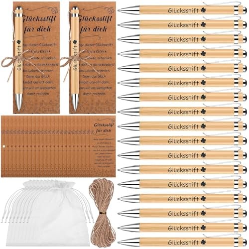 24 Sets Glücksstift Kugelschreiber Holzkugelschreiber Dankeschön Geschenke für Kollegen Lehrer Schuler Abschiedsgeschenk Kleine Geschenke für Mitarbeiter Erzieherin Prüfung Ruhestand Glückbringer