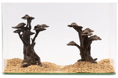 NatureHolic Stone Bonsai Shizukana | Aquarium Deko Aquarium 2er Set | Baum aus Kunstharz | Wasserneutral & zum bepflanzen | Natürliche Dekoration für Aquarien | Ideal für Aquarien ab 45 cm