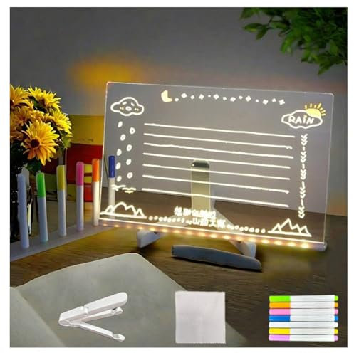Hazomeu Tableau Lumineux Message LED avec 7 Stylos Néons et Support Réglable Tablette Lumineuse Dessin Essuyable Table Lumineuse Dessin Enfant,30x20cm