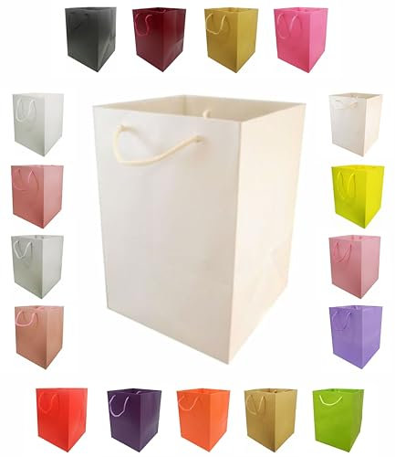 Glossy Vibrant Flower Gift Bag, Bouquet Vase | Valentines | Anniversary | Love | Transportation Display (1, Ivory/Cream)