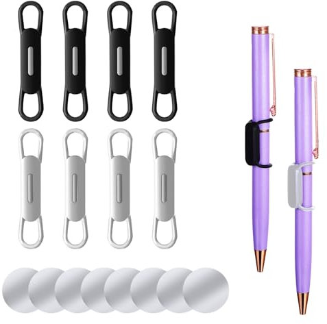 Grevosea 8 Pack Magnetic Pen Holder, Silicone Magnetic Pencil Holder Adjustable Pen Holder Magnetic Marker Holder for Refrigerator Fridge Whiteboard Bulletion Board and Wall (Black, Grey)