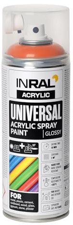 INRAL Bombe de peinture universelle orange pur brillant RAL2004 - 400 ml - Pour métal, plastique, bois et pierre - Très couvrant, résistant à la pluie et aux UV - Pour l'intérieur et l'extérieur