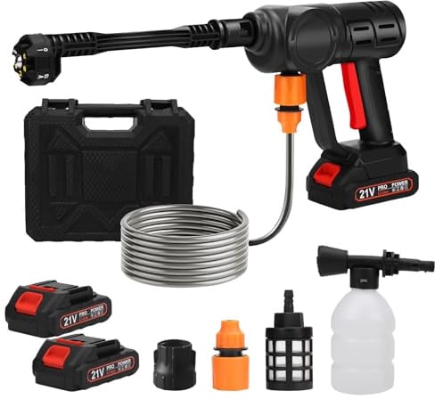Limpiador de Alta Presión Inalámbrico para Coche, 30 Bares, Pistola de Alta Presión Inalámbrica con Boquilla Ajustable 5 en 1, Lavado de Coches para Casa, Césped, Jardín, Valla (Dos baterías)