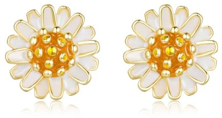 Bewenda Blumen Ohrringe Silber 925 Stecker, Hypoallergen Sonnenblume Ohrstecker Klein, 925 Sterling Silber Gänseblümchen Ohrringe Stecker, Tiny Blumenohrringe Süße Ohrstecker Als Geschenk im Frühling