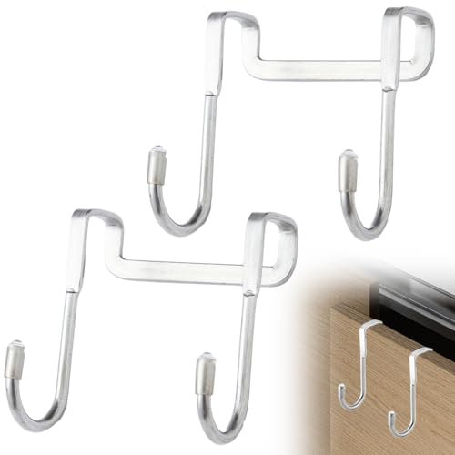 2Pcs Cabinet Door Storage Hooks – Double Hangers for Towels, Bags, Utensils – Rustproof Metal Over Cabinet Hooks for Kitchen, Bathroom, Dorm