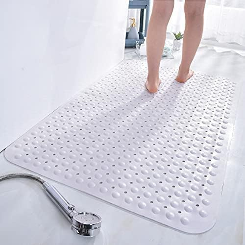 Tapis de Douche PVC Antidérapant, Anti-Moisissure et Antibactérien avec Ventouses et Trous de Drainage, Tapis Salle de Bain Sécurisé pour Personnes Âgées, Enfants et Femmes Enceintes (Blanc, 50x80cm)
