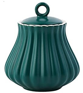 NEBE Gravy Boat Ceramic Cream Pitcher Mini Milk Jug Cup Sugar Bowl with Lid Gravy Boat 290ml/9.8oz Pumpkin Groove Shape Gravy Jug(Green)