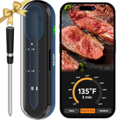 Kabelloses Fleischthermometer zum Grillen und Räuchern, 500FT Fleischfühler-Thermometer, intelligenter Lebensmittelthermometer-Fühler für BBQ, Ofen, Grill, Smoker, Sous Vide - Blau