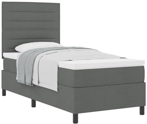 vidaXL Boxspringbett mit Matratze Dunkelgrau 90X200 cm Stoff Höhenverstellbar Fleckenresistent Modernes Design Schlafzimmermöbel für Erwachsene Qualitätskonstruktion Reißverschlussbezug Auflage Topper
