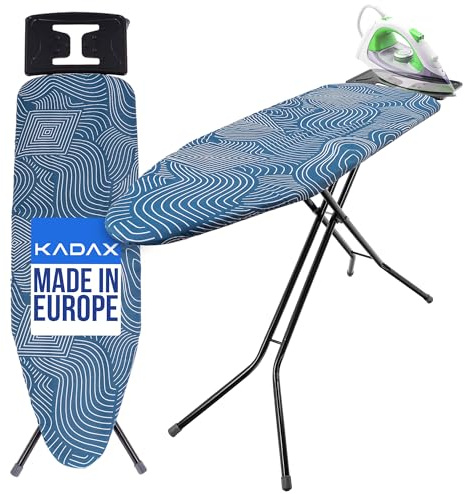 KADAX Bügelbrett 120x38 cm, klappbarer Bügeltisch mit Stabiler Stahlkonstruktion, hitzebeständigem Bezug und Ablage für Bügeleisen, höhenverstellbar (Blau)