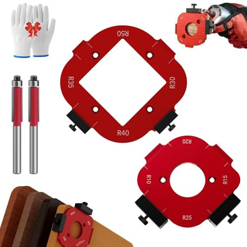 Trimmer Cutting R Angle Arc Template, Router Corner Radius Template, Aluminum Alloy Router Corner Rounding Jig for Woodworking, 8-in-1 Arc Cutting Guide Set (R10-R50), Fits Trim Positioning(Red,ALL)