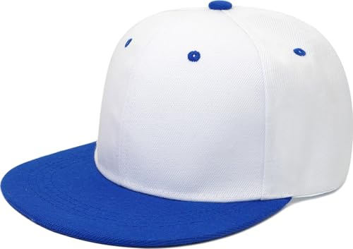 YeeHeen Cappello snapback cappello piatto visiera cappelli regolabile Hip Hop Baseball Cap per donne uomini, Bianco blu, Taglia unica