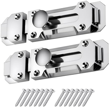 2 Pack Polished Chrome Sliding Door Bolts,100mm(4) Surface Mounted Sliding Door Lock for Securing Internal Doors Bedrooms Bathrooms Cupboards Silver Secure Slide Latches for Multi Purpose Use