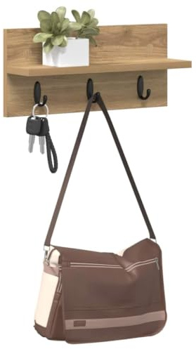vidaXL Wall-Mounted Coat Rack with Shelf Artisan oak 40 x 10.5 x 18 cm, Entryway Furniture, Modern Hooks, Functional Storage, Versatile Organizer, Wall Shelving Unit, Stylish Hallway Decor