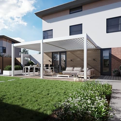 Weide Deluxe Plus Pergola Motorisiertes Lamellendach mit LED 4x6 m Weiß